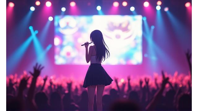 アニメキャラクターがライブパフォーマンスをしている
